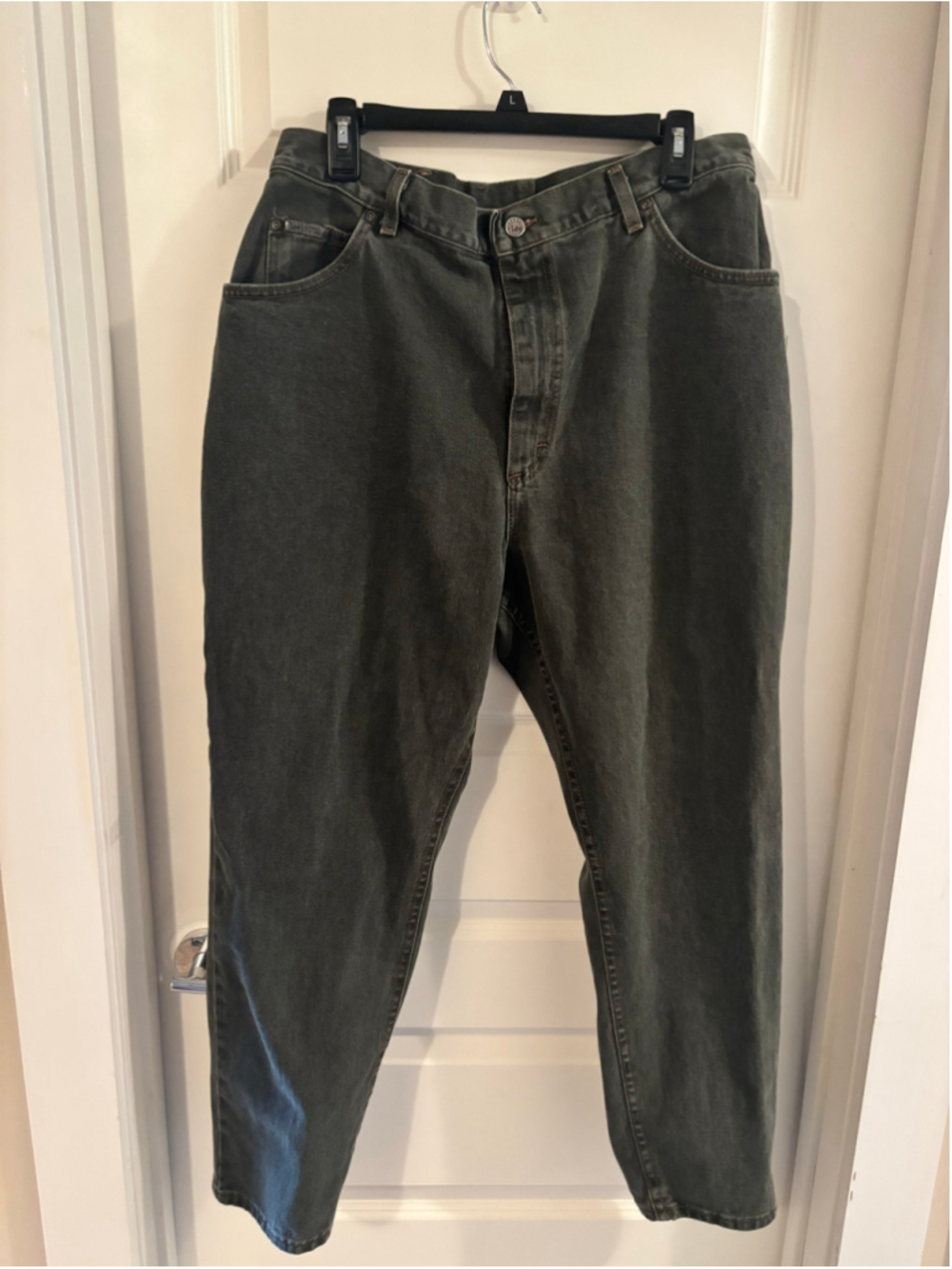 Vintage 90s Lee Riveted Black High Waisted Tapered Mom Jeans Made in USA 29WP